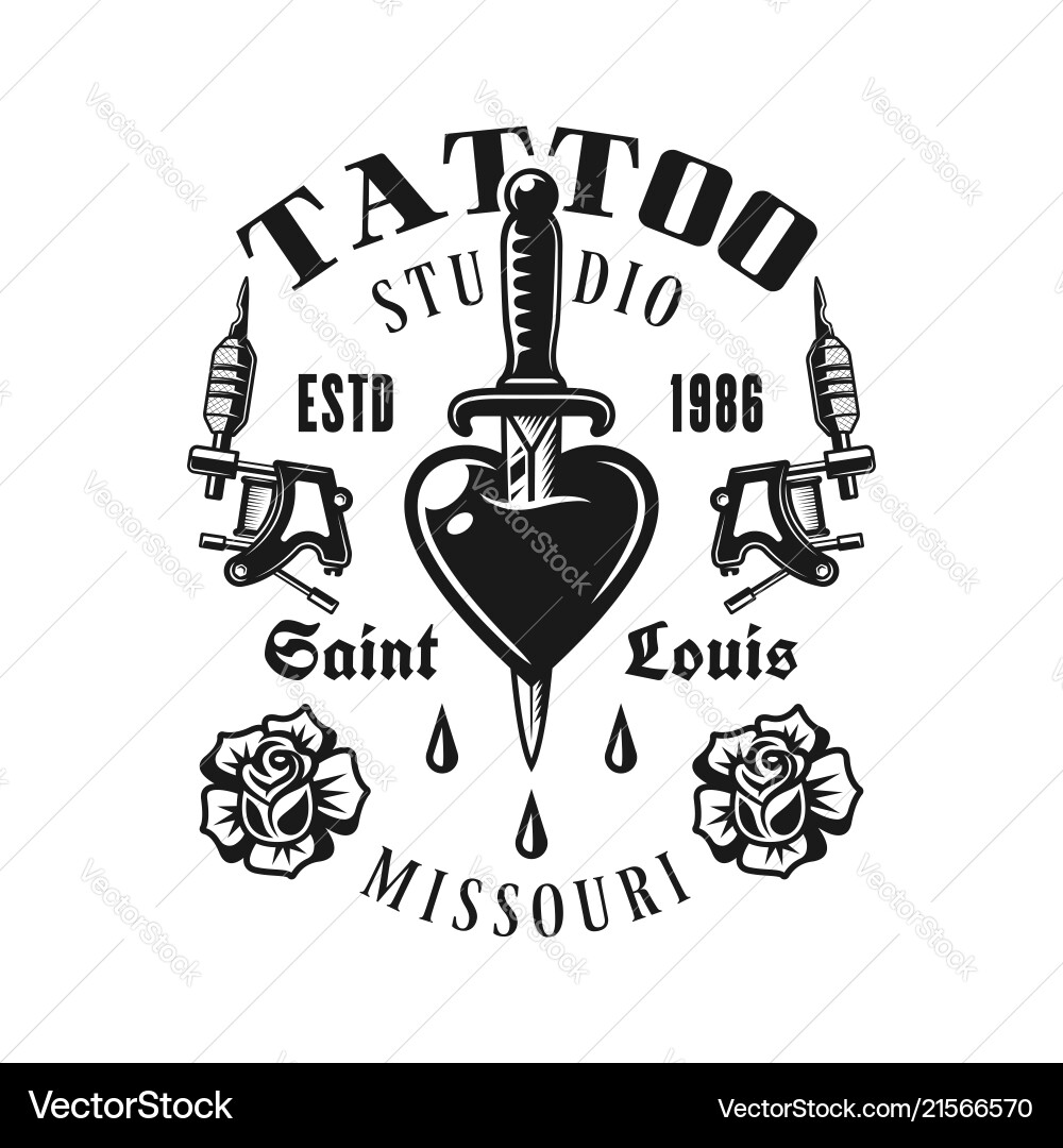 Tattoo studio emblem heart pierced knife Tattoo studio emblem heart pierced knife vector image