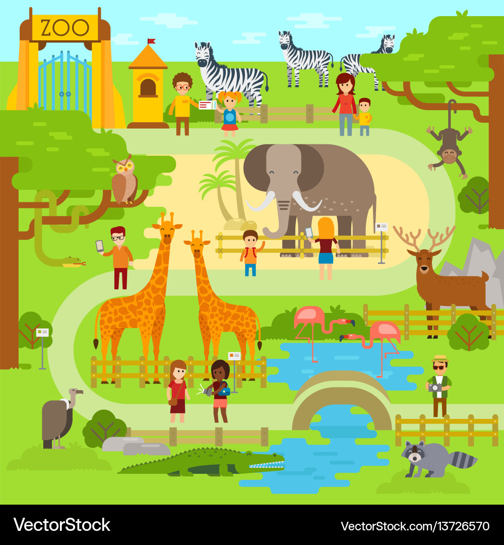 Zoo flat animals Royalty Free Vector Image - VectorStock