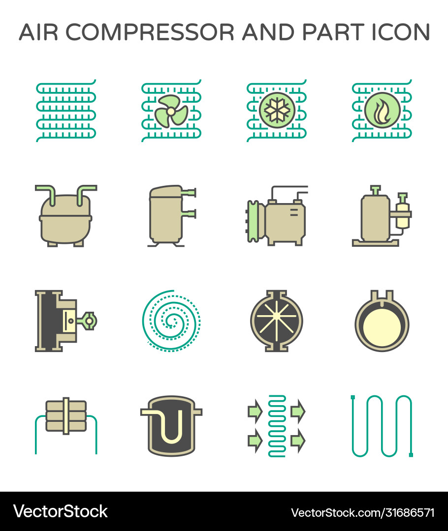 Air compressor and part icon set design editable vector image