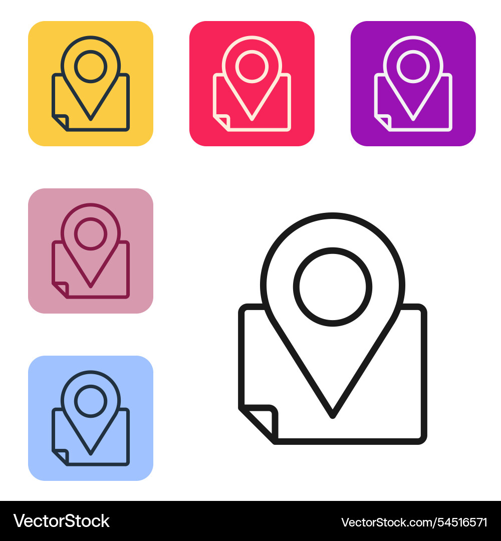 Black line folded map with location marker icon Black line folded map with location marker icon vector image