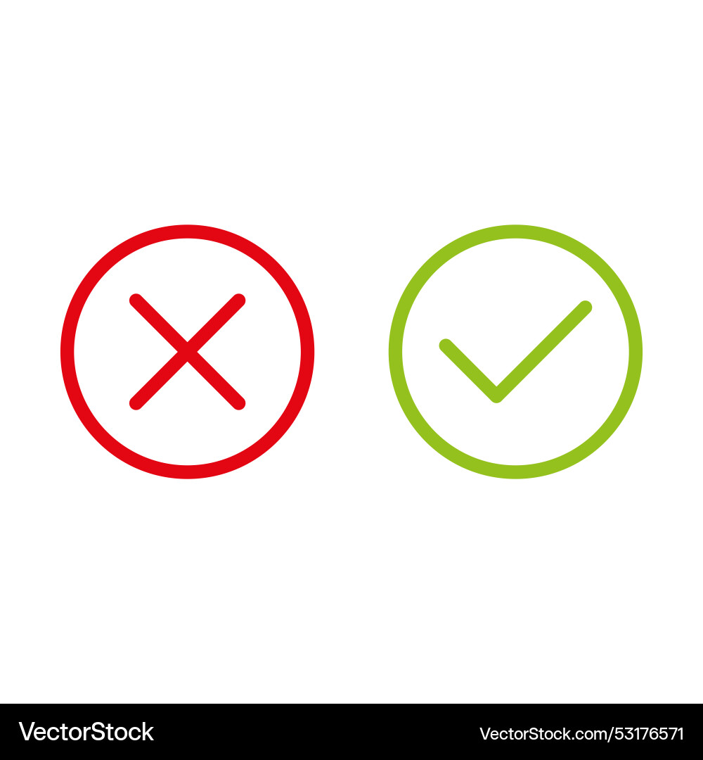Button with cross tick green red symbol Button with cross tick green red symbol vector image