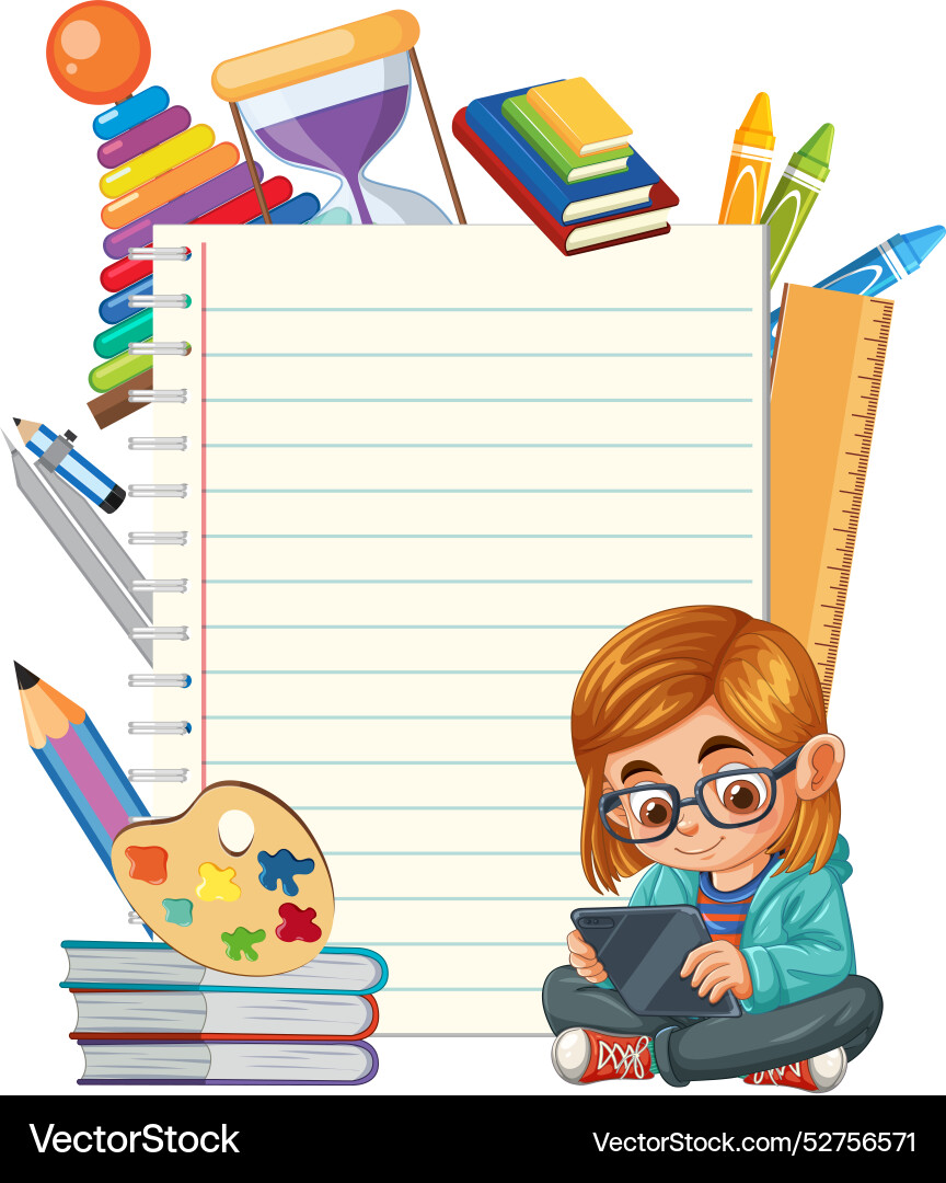 Child with educational supplies and blank notebook Child with educational supplies and blank notebook vector image