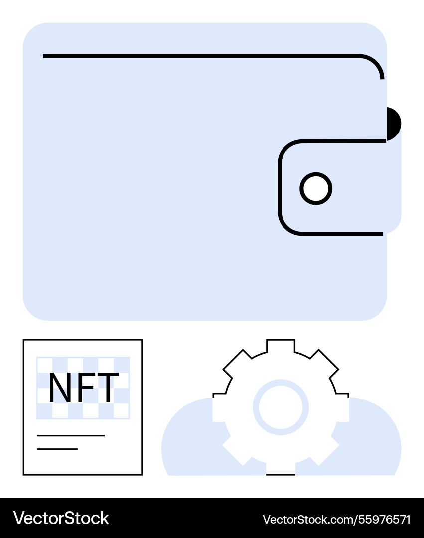 Digital wallet with nft and configuration gear Digital wallet with nft and configuration gear vector image