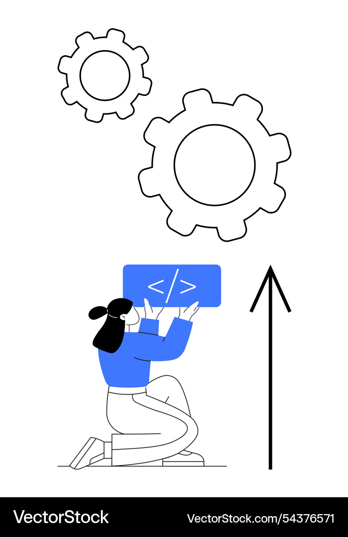 Female coder developing software with gear icons Vector Image