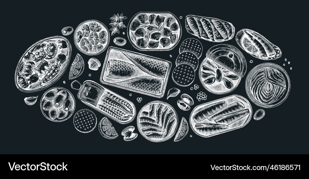 Handgezeichnete Fischsammlung Sardinen ancho Handgezeichnete Fischsammlung Sardinen ancho vektorbild