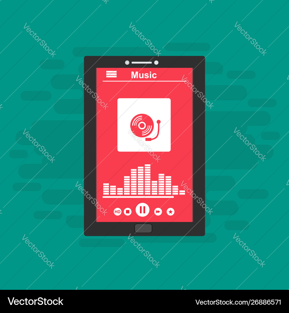 Media player application app template with flat Vector Image
