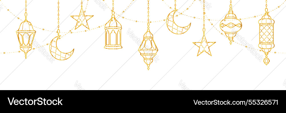 Ramadan golden decoration hanging lanterns Ramadan golden decoration hanging lanterns vector image