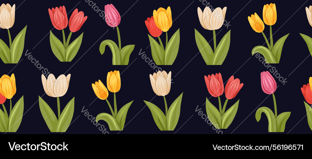 Rustic pattern with colorful tulips on dark Vector Image