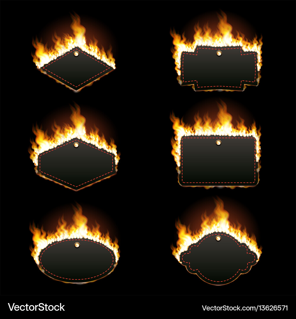 Set of six horizontal frames surrounded with flame Set of six horizontal frames surrounded with flame vector image