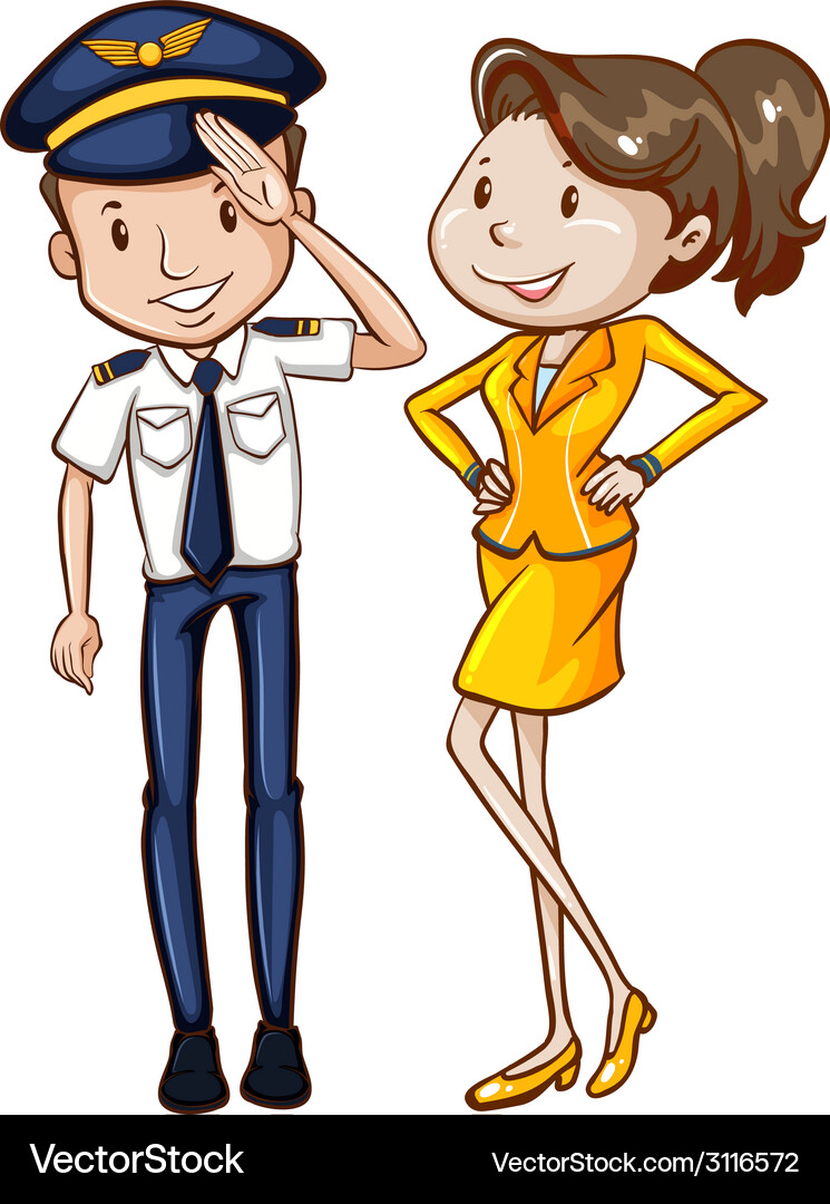 A simple coloured sketch of pilot and hostess Vector Image