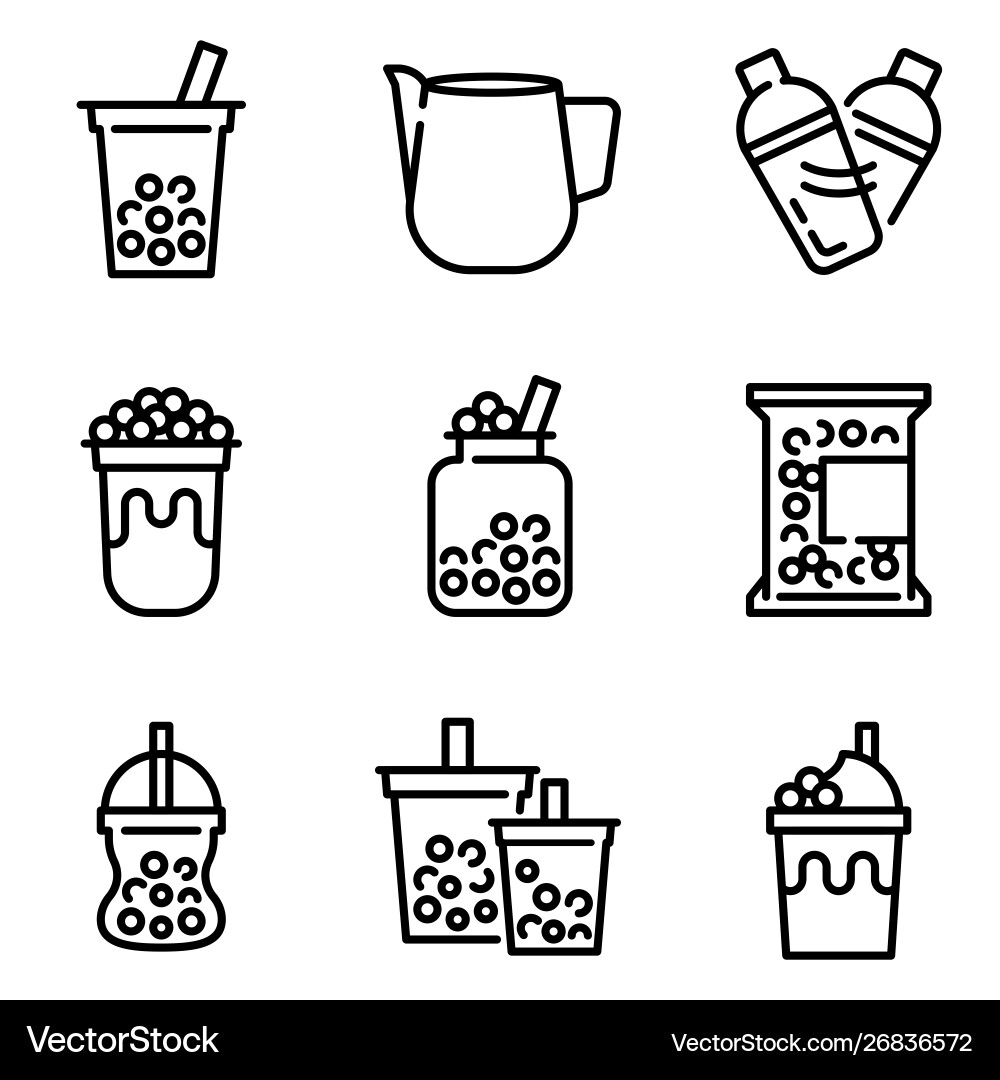 Bubble Tea Icon Set - Pearl Milk Tea Vector Image