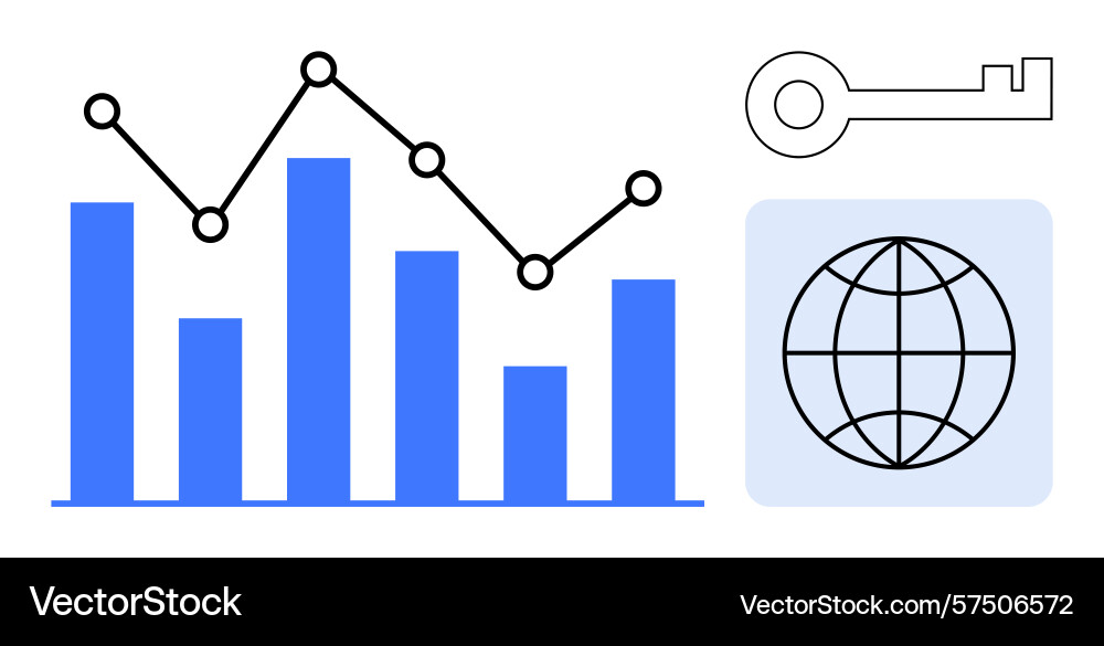 Data analysis metrics with globe and key Data analysis metrics with globe and key vector image