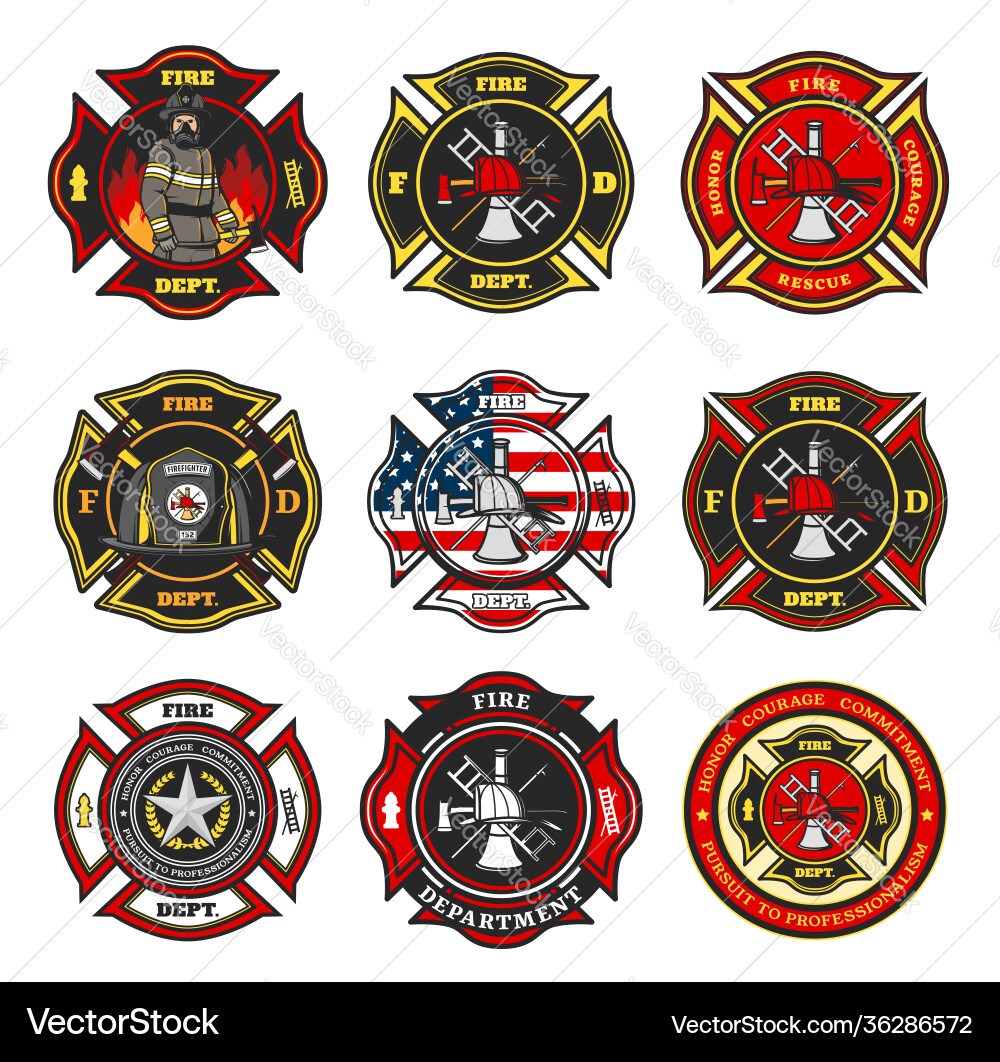Fire department badges firefighter team emblems Fire department badges firefighter team emblems vector image
