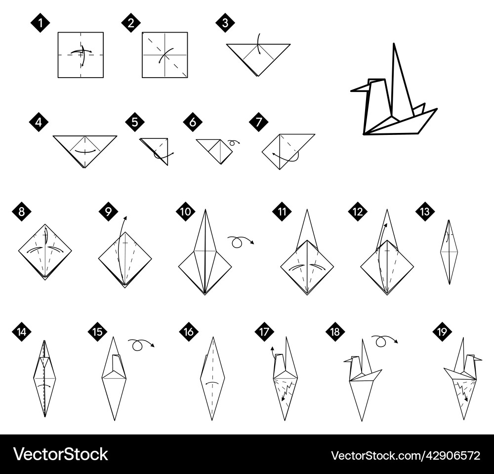 How to make origami bird step by tutorial Vector Image