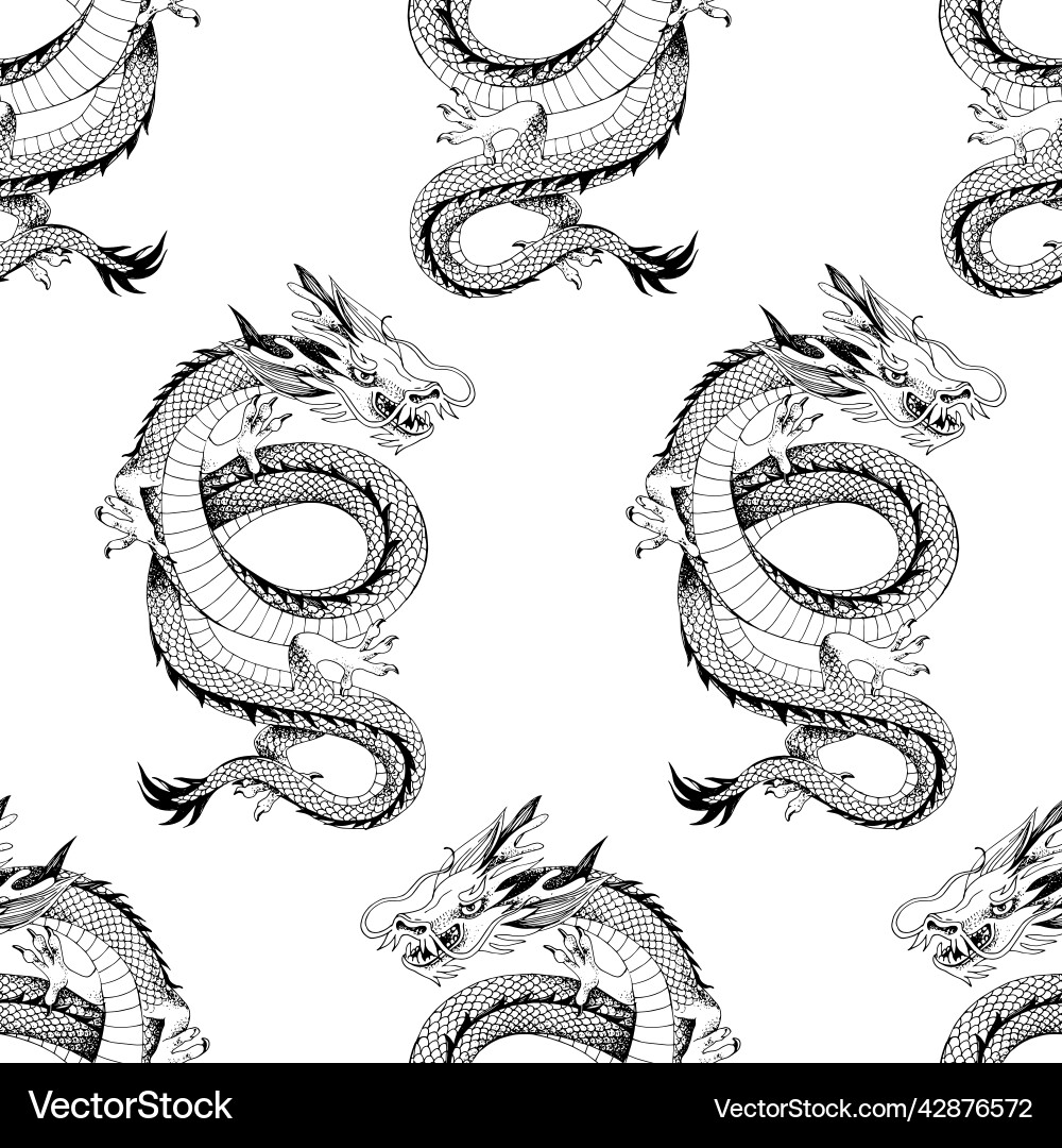 Nahtloses Muster mit chinesischem Drachen Nahtloses Muster mit chinesischem Drachen vektorbild