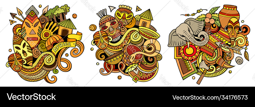 Africa cartoon doodle designs set Africa cartoon doodle designs set vector image