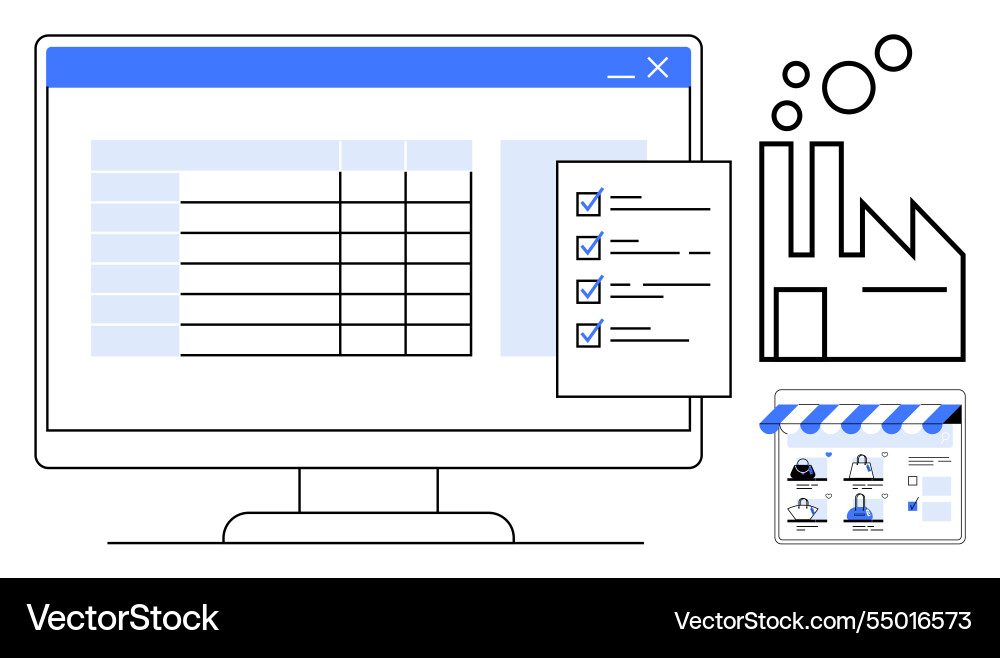 Digital factory management system with checklist Digital factory management system with checklist Vector Image