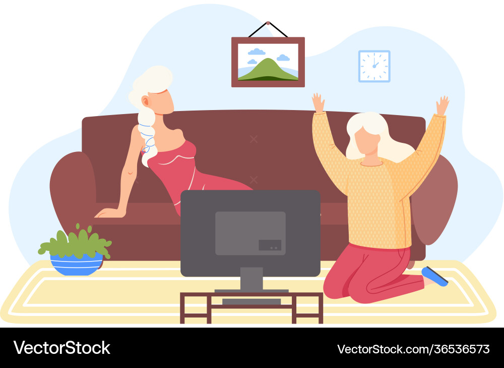 Frauen beobachten Fernsehmädchen im Kleid Lügen Frauen beobachten Fernsehmädchen im Kleid Lügen vektorbild