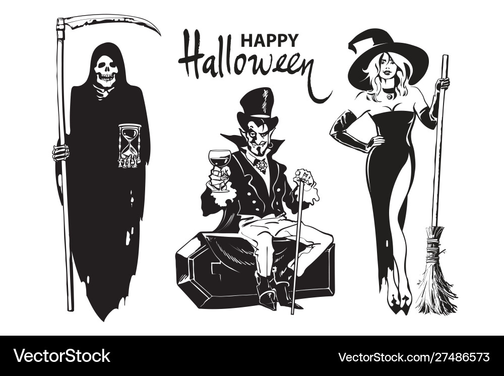 Halloween cartoon characters death with scythe vector image