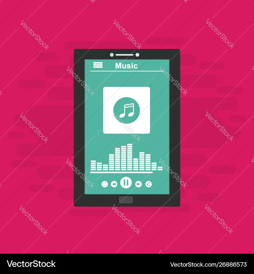 Media player application app template with flat vector image