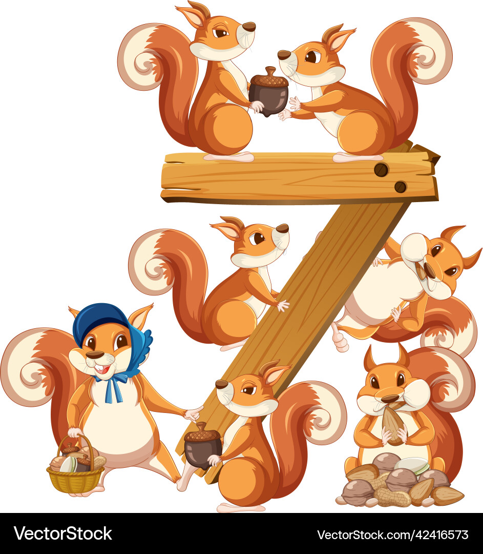 Seven squirrel attached to number Seven squirrel attached to number vector image