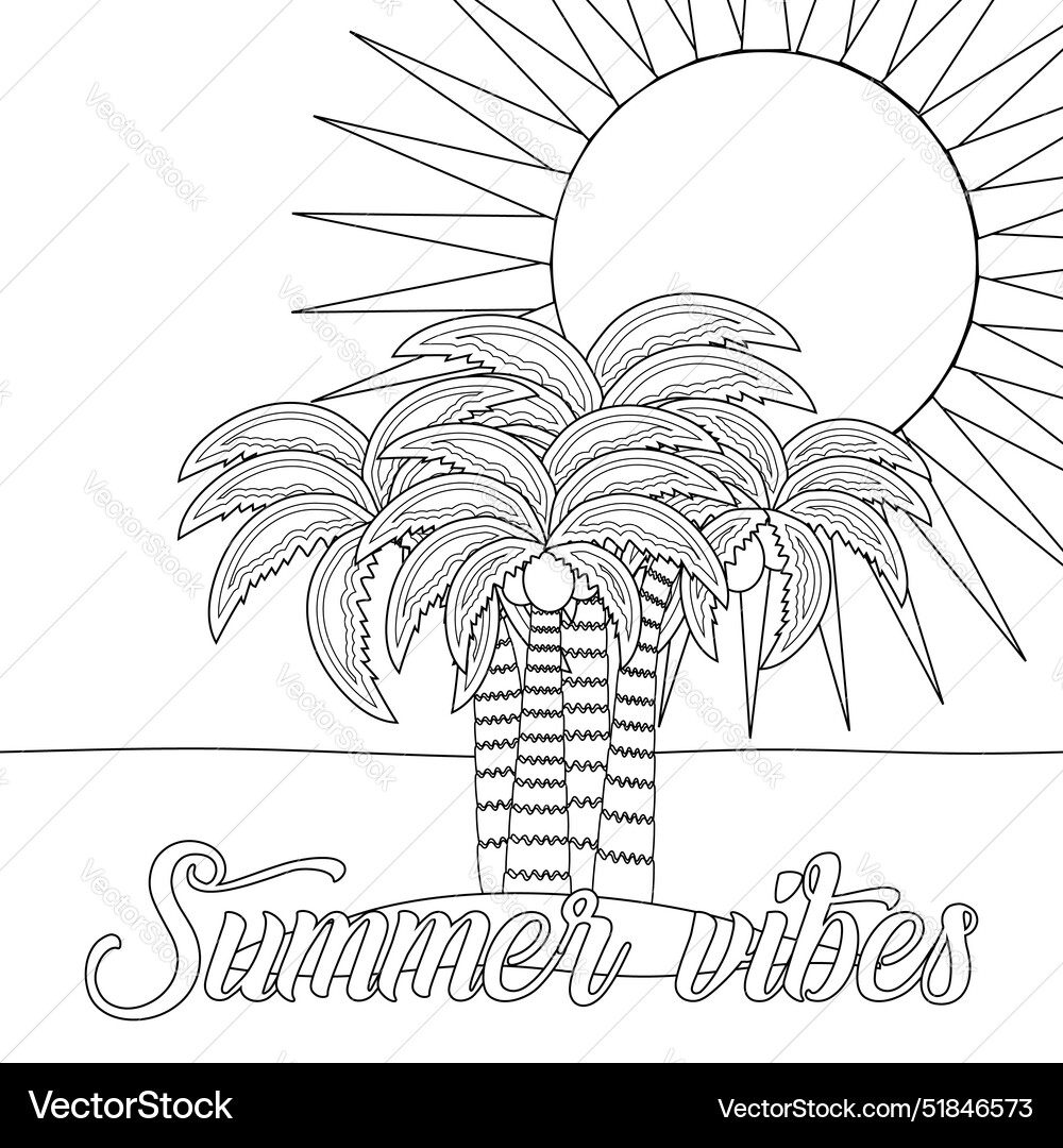 Summer vibes coloring page Royalty Free Vector Image
