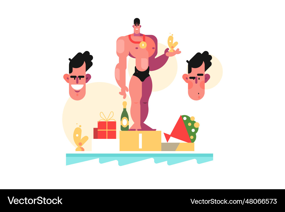 Swimmer on pedestal with gold cup in hand Swimmer on pedestal with gold cup in hand vector image
