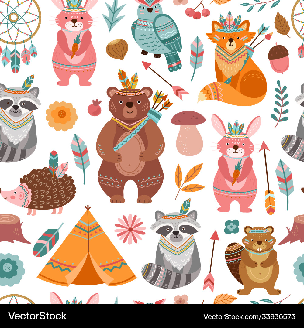 Tribal Woodland Animal Pattern vector image