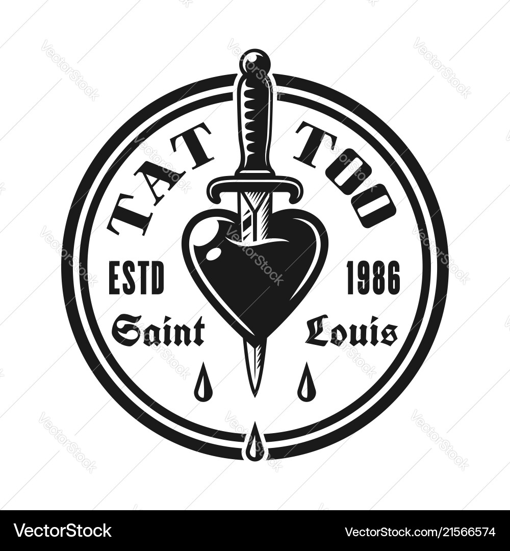 Heart pierced knife tattoo studio emblem Heart pierced knife tattoo studio emblem vector image