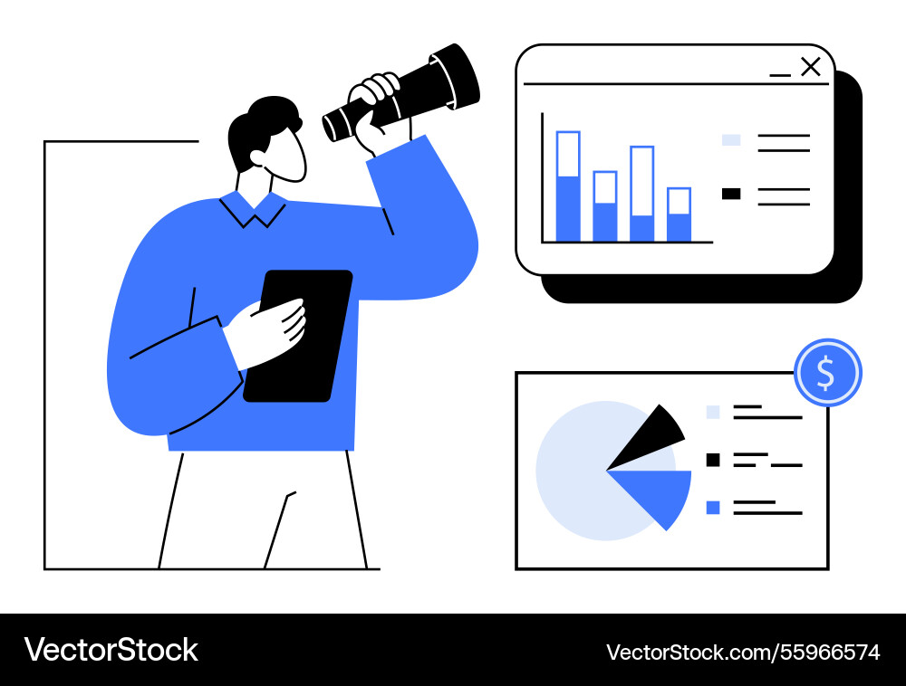 Man analyzing financial data with tablet Man analyzing financial data with tablet vector image