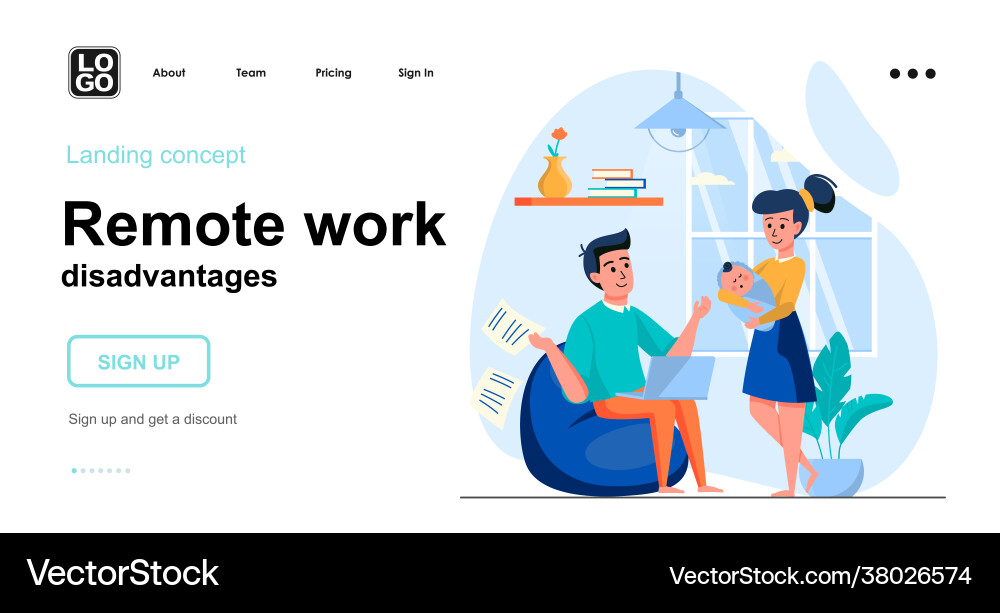 Remote work disadvantages web concept Remote work disadvantages web concept vector image