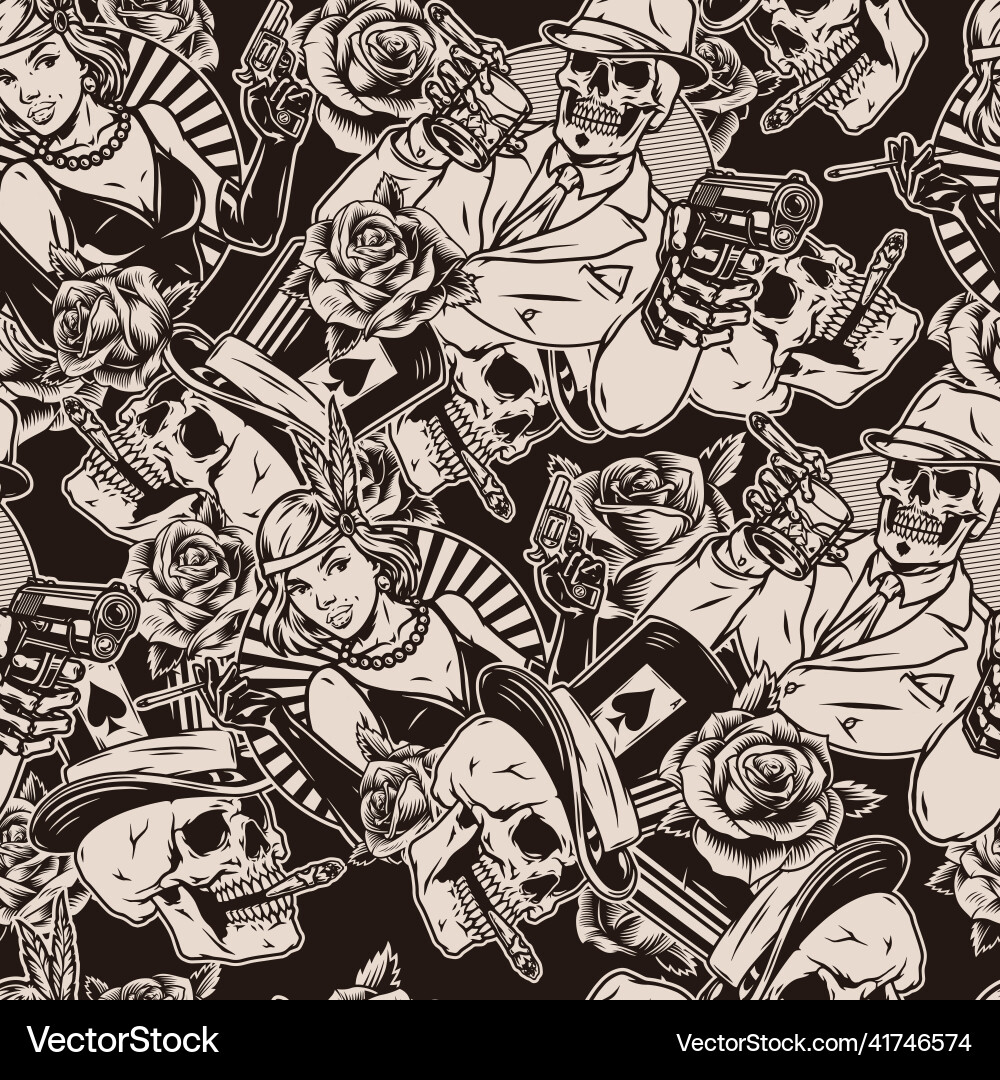 Vintage Mafia Seamless Pattern Vector Image