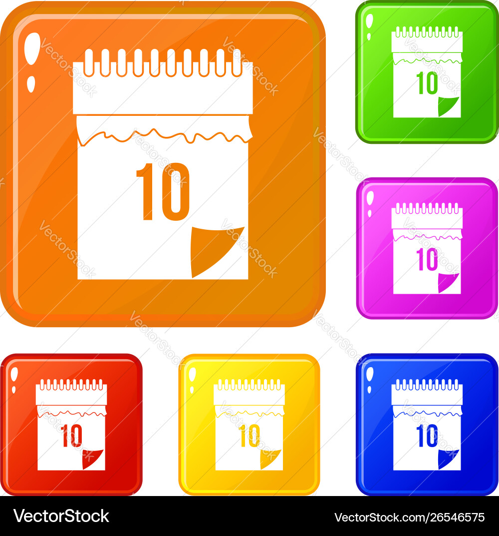 10 date calendar icons set color 10 date calendar icons set color vector image