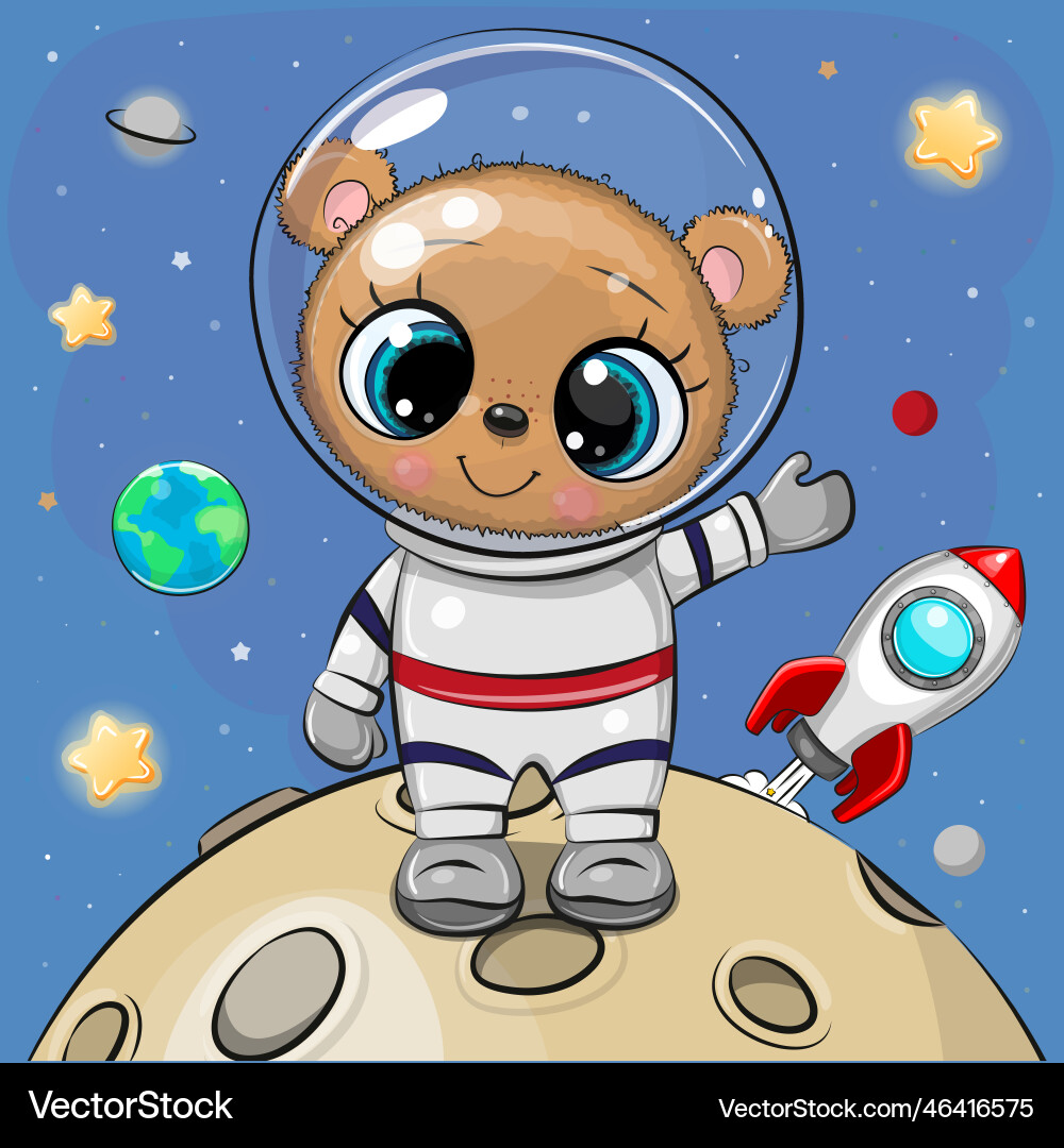 Bear astronaut on the moon a space background vector image