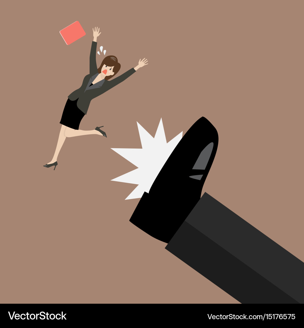Business woman kicked by her boss big foot vector image