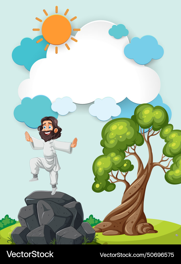 Cartoon man jumping happily near a tree Royalty Free Vector