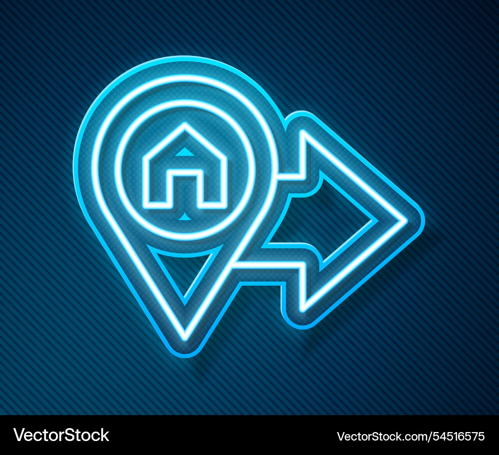 Glowing neon line map pointer with house icon vector image