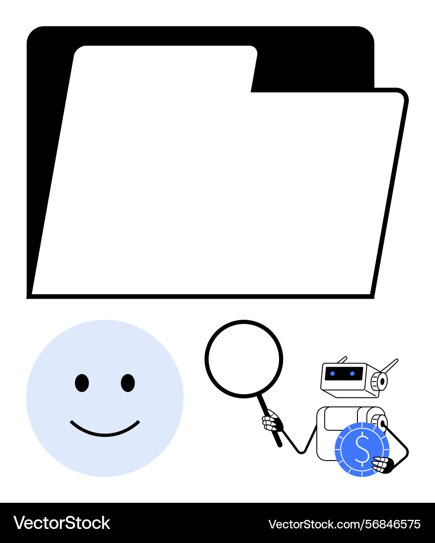 Robot analyzing folder data with magnifying glass vector image