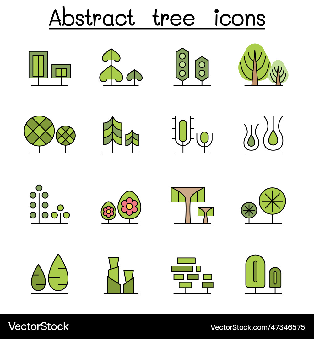 Tree color line icon set Tree color line icon set vector image