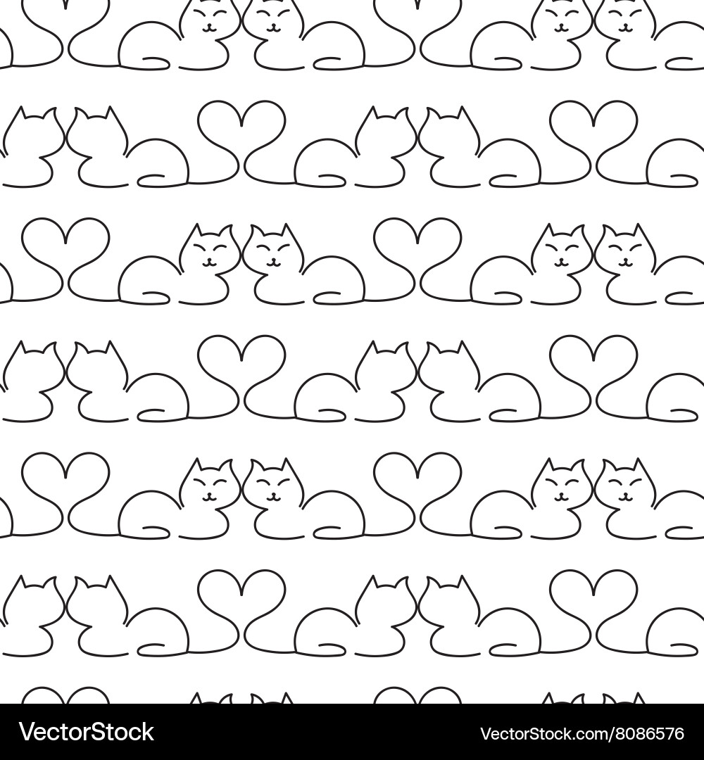 Charming Cat Line Art Pattern vector image