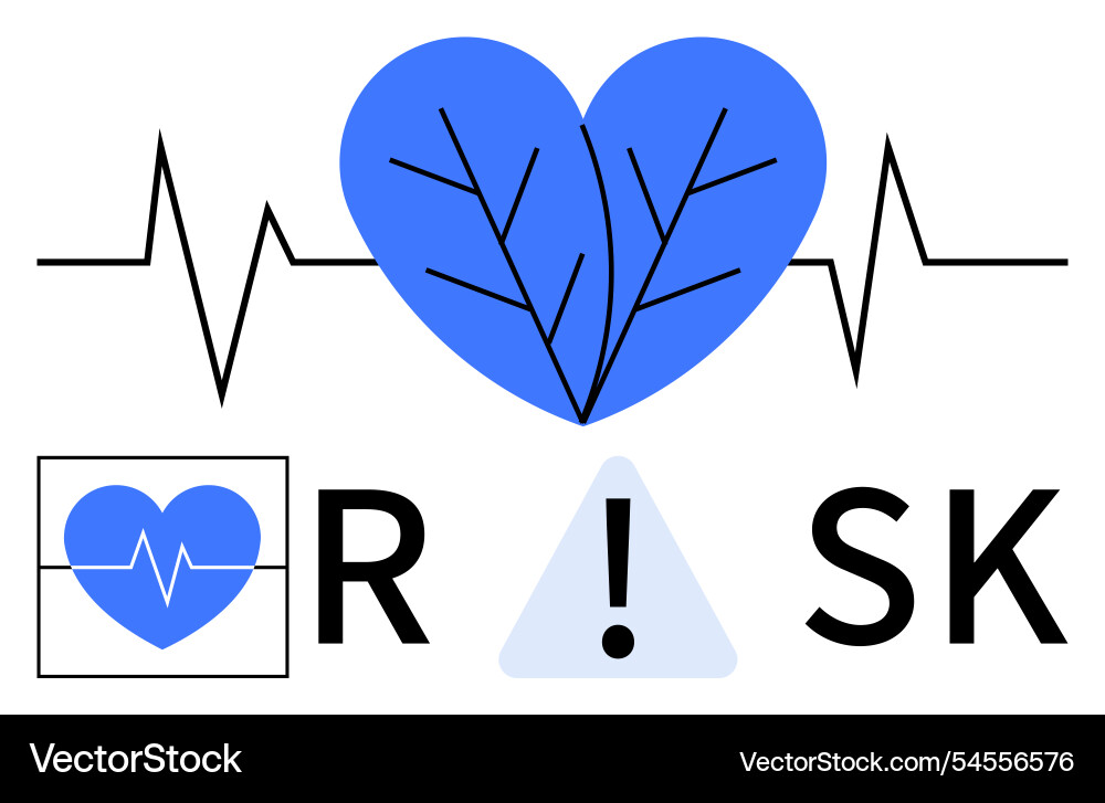 Heartbeat line with heart shape and warning alert Vector Image