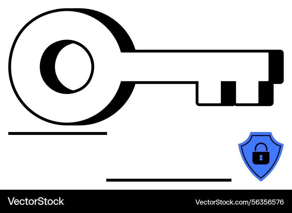 Key and shield with lock symbolizing security Key and shield with lock symbolizing security vector image