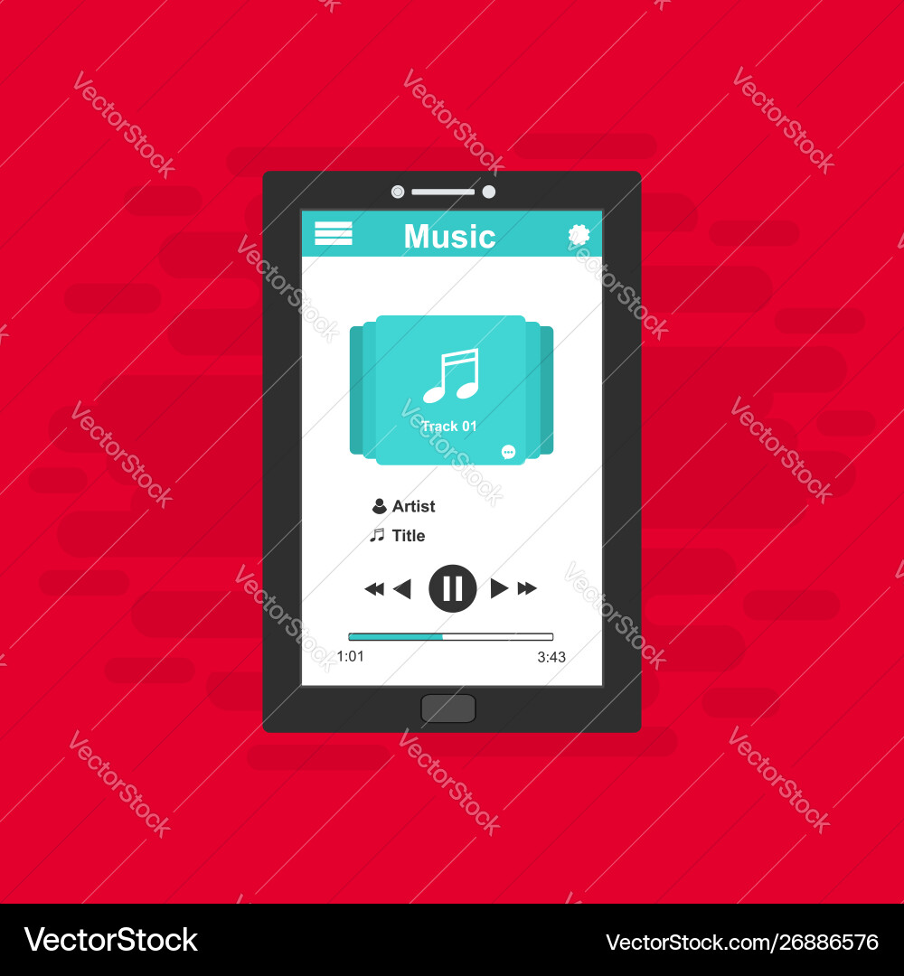 Media player application app template with flat Vector Image
