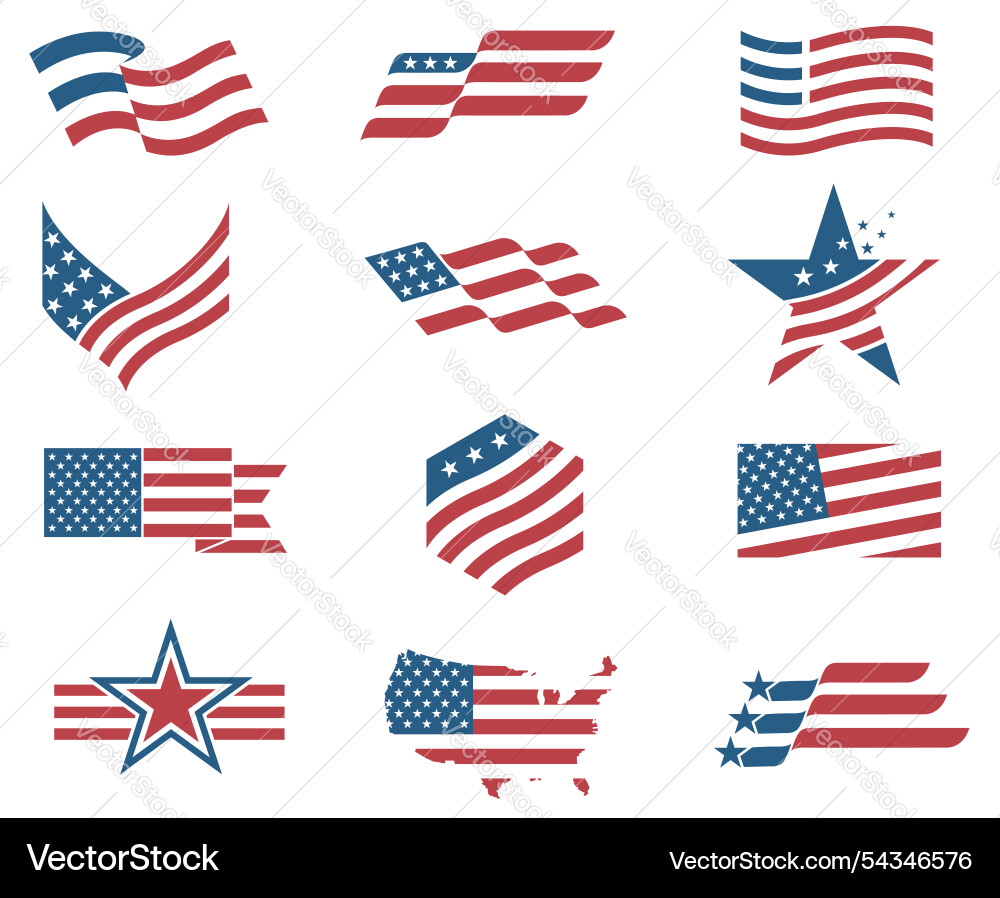 USA Star Flags Set Vector Image