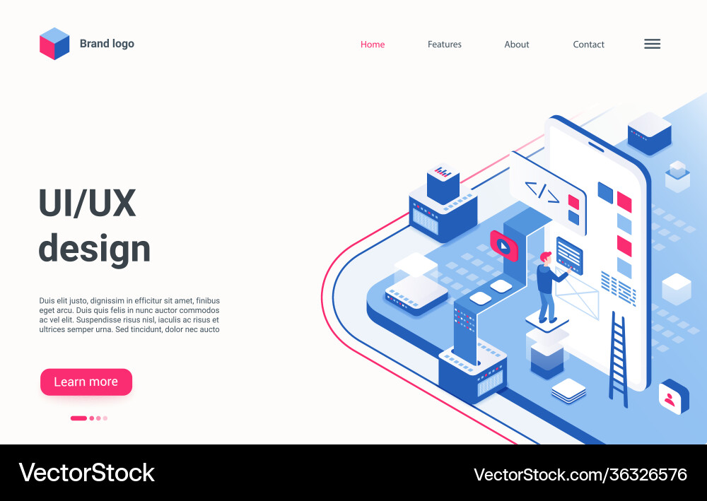 Ux ui design isometric Landing page coder Ux ui design isometric Landing page coder vektorbild