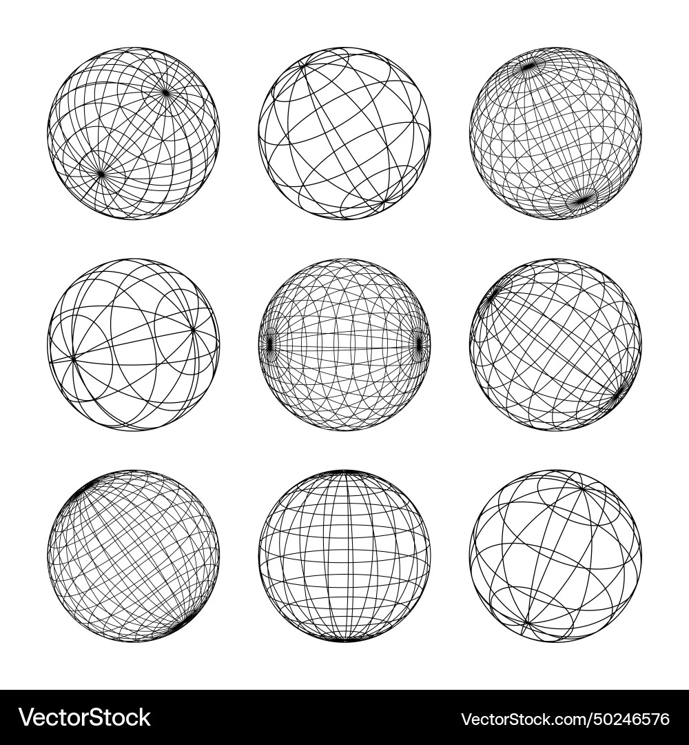 Wireframe shapes lined sphere perspective mesh vector image