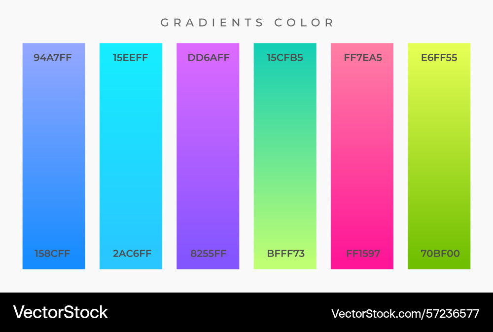 Gradient color palette with hex codes and smooth Gradient color palette with hex codes and smooth vector image