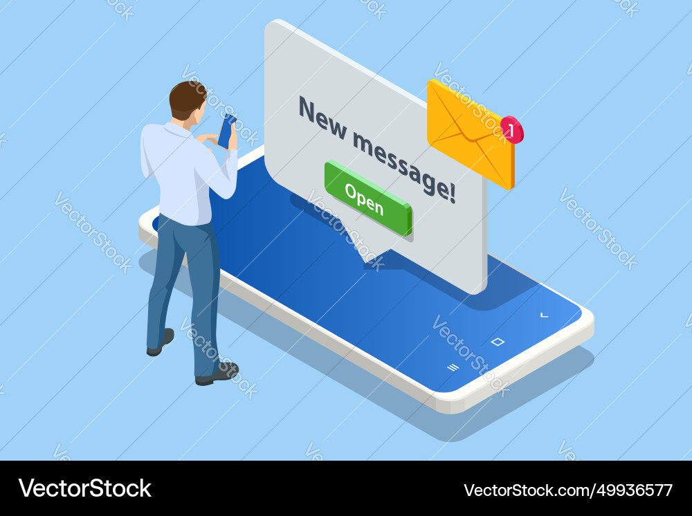 Isometric reminder concept smartphone with alarm vector image