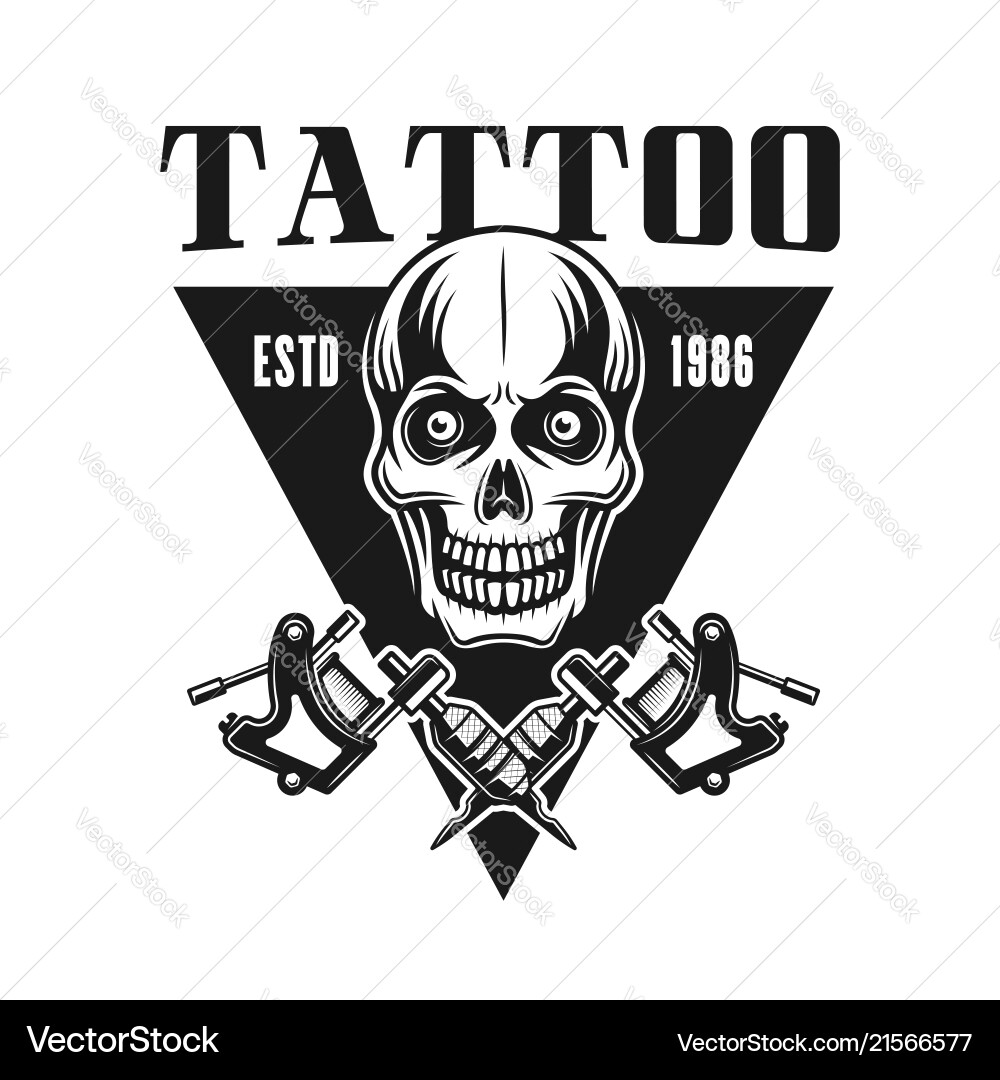 Tattoo studio emblem with skull vector image