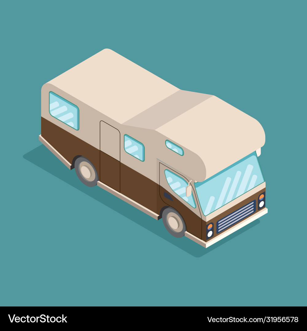 Isometric camping car travelling advertisement Isometric camping car travelling advertisement vector image